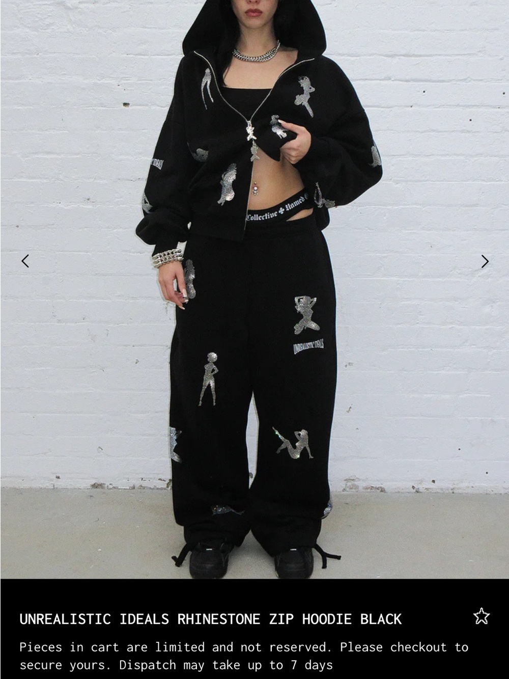 Black Rhinestone Zip Hoodie